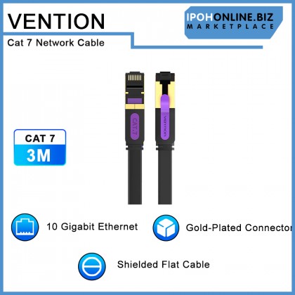 VENTION Cat7 Flat Ethernet Cable 3M STP RJ45 - 2.5/5/10Gbps High Speed Network Cable For Gaming Server Workstation NAS VENTION Cat7 Flat Ethernet Cable 3M STP RJ45 - 2.5/5/10Gbps High Speed Network Cable For Gaming Server Workstation NAS